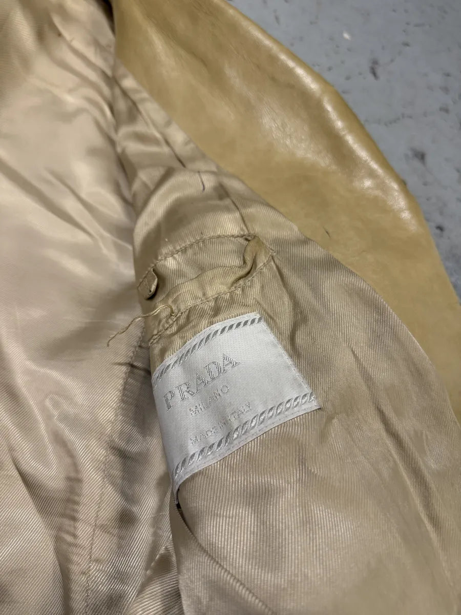 2000s Prada Beige Eroded Leather Blazer Jacket pGXZCnR 8
