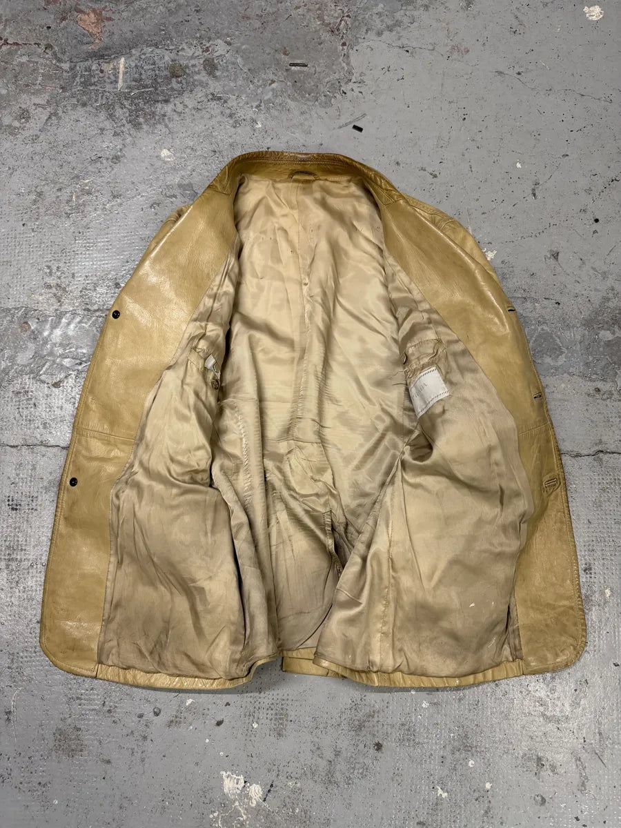 2000s Prada Beige Eroded Leather Blazer Jacket pGXZCnR 9