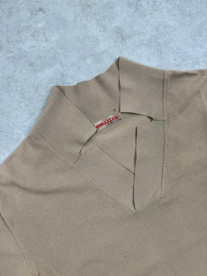 2000s Prada Beige Minimalist Polo QxgINKF 6
