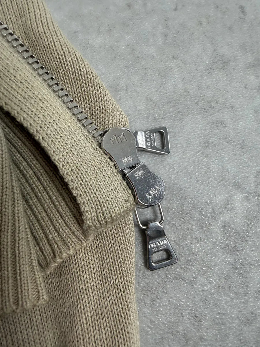 2000s Prada Beige Minimalist Zip-up Sweater NYZjIUc 5