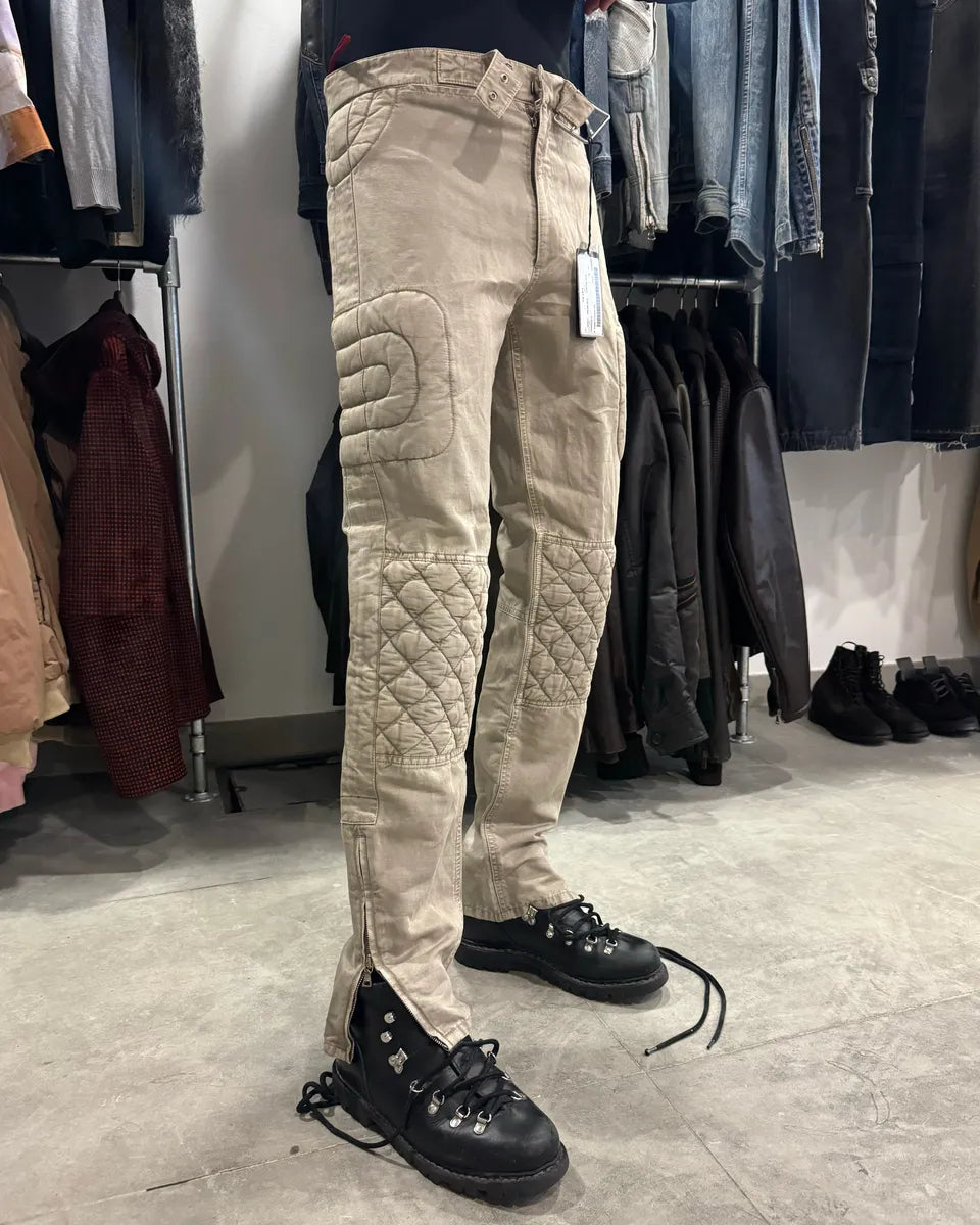 2000s Prada Beige Moto Padded Biker Soft Pants (S) 0