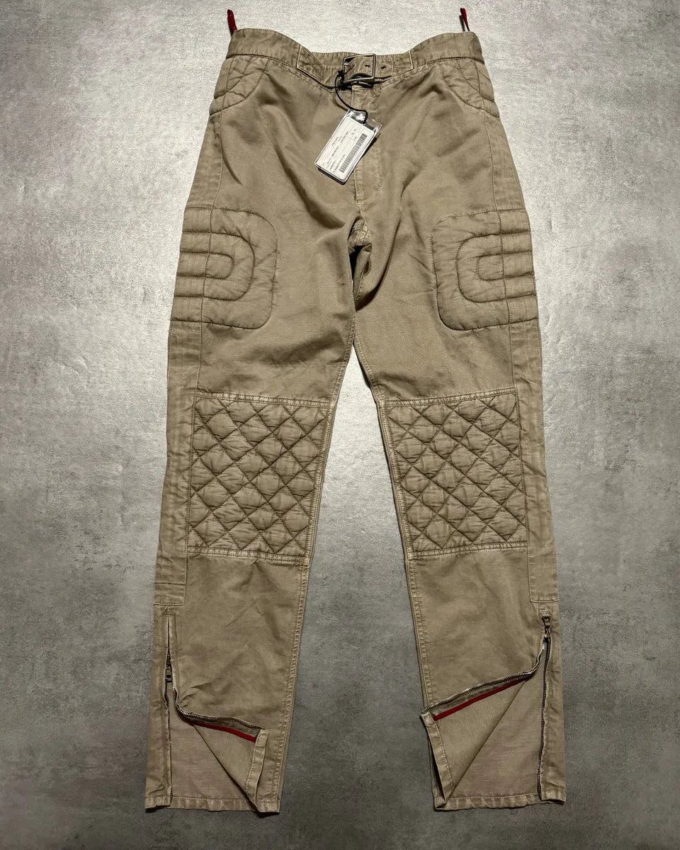2000s Prada Beige Moto Padded Biker Soft Pants (S) 1