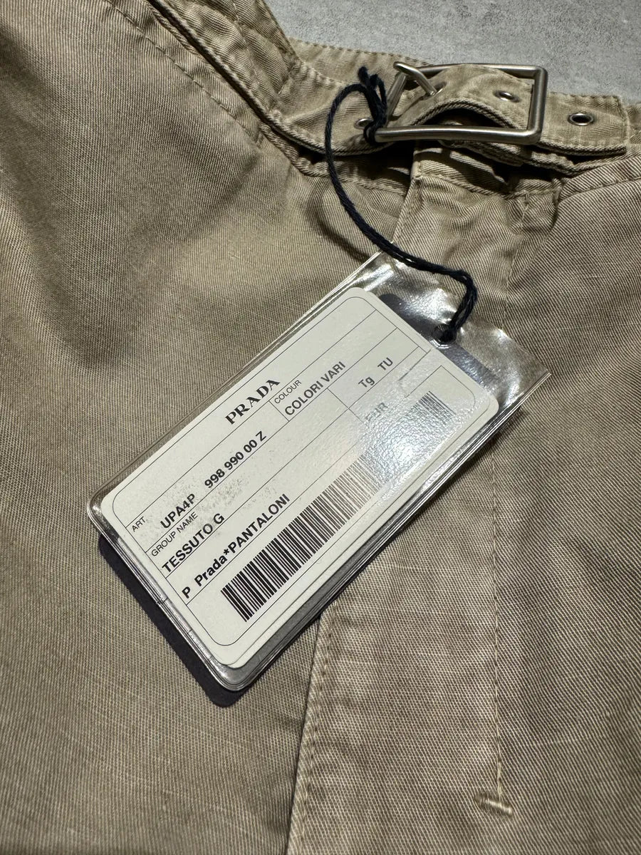 2000s Prada Beige Moto Padded Biker Soft Pants (S) 10