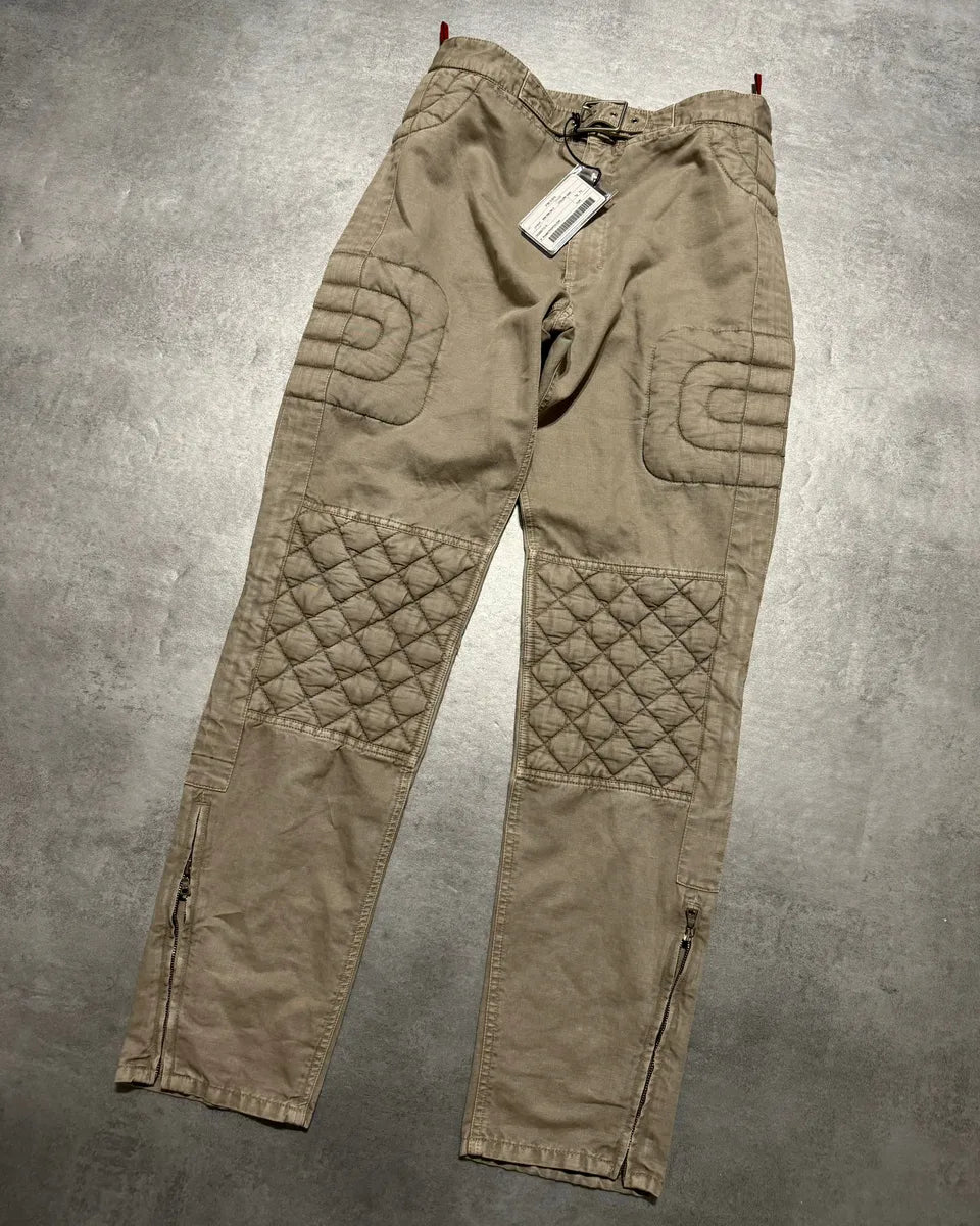 2000s Prada Beige Moto Padded Biker Soft Pants (S) 5