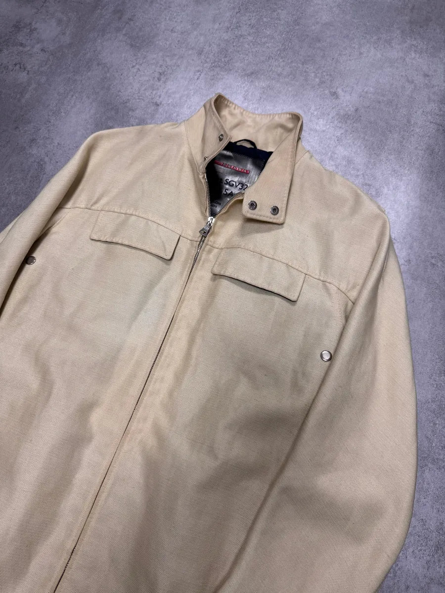 2000s Prada Beige Nylon Linen Jacket MLGWeAH 3