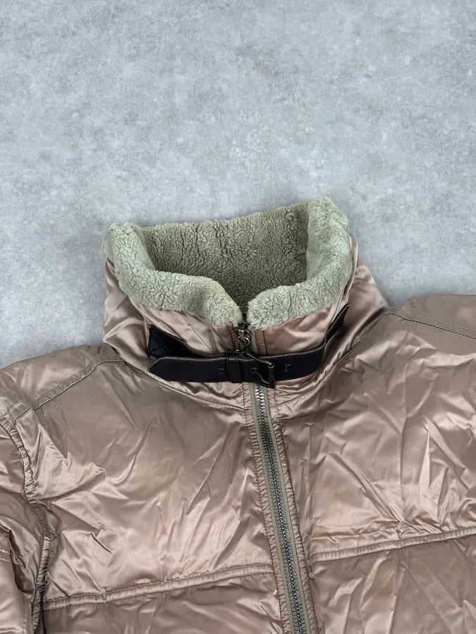 2000s Prada Beige Premium Shearling Collar Ski Puffer Jacket qjLgSZq 3