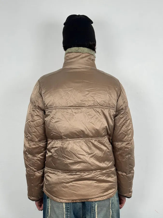 2000s Prada Beige Premium Shearling Collar Ski Puffer Jacket qjLgSZq 2