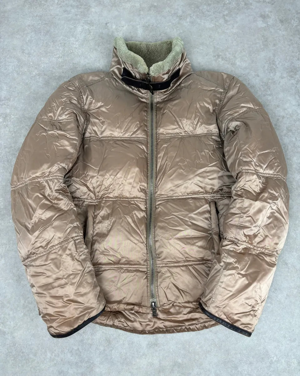 2000s Prada Beige Premium Shearling Collar Ski Puffer Jacket qjLgSZq 0