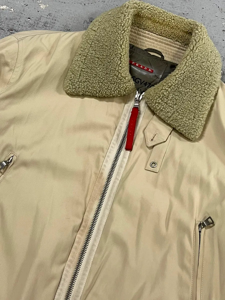 2000s Prada Beige Sherpa Collar Aviator Jacket jzQWYur 10