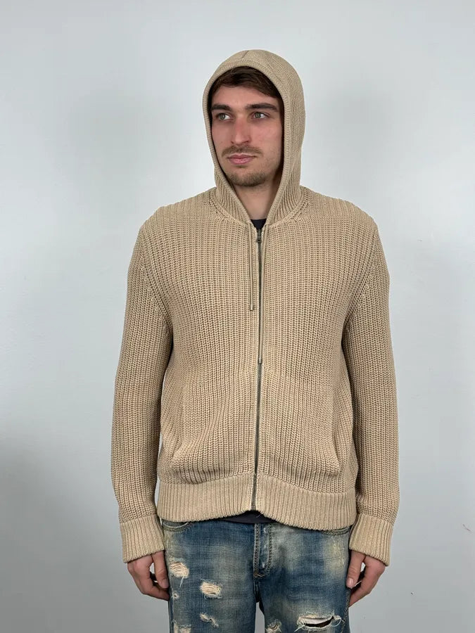 2000s Prada Beige Wool Minimalist Zip-up Hoodie OJfqiCr 1