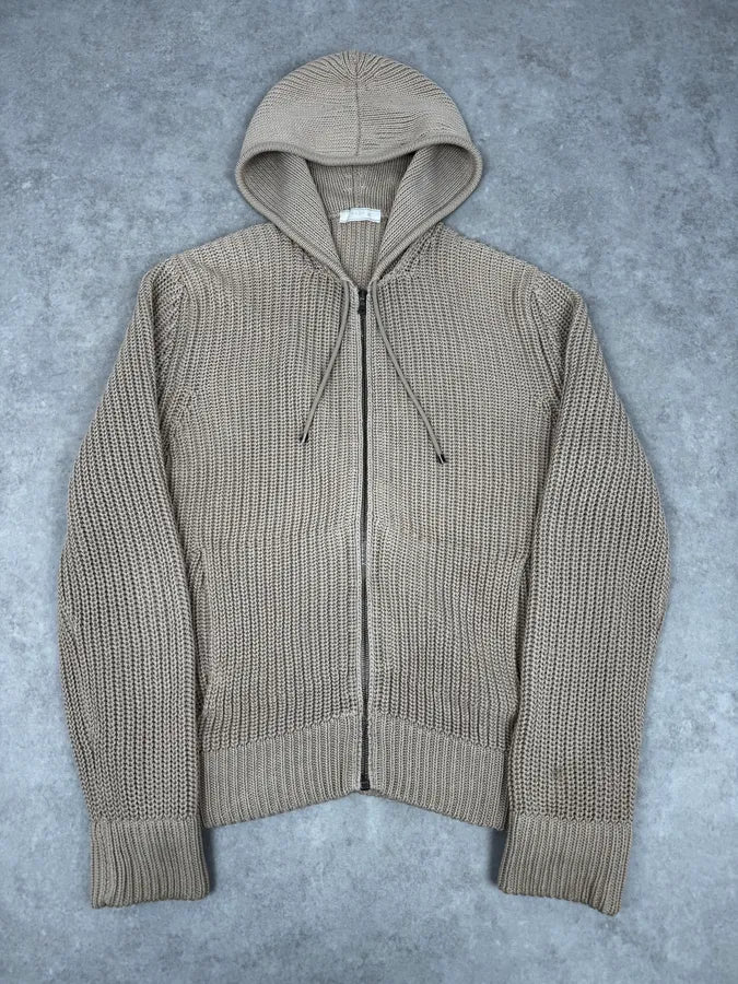 2000s Prada Beige Wool Minimalist Zip-up Hoodie OJfqiCr 0