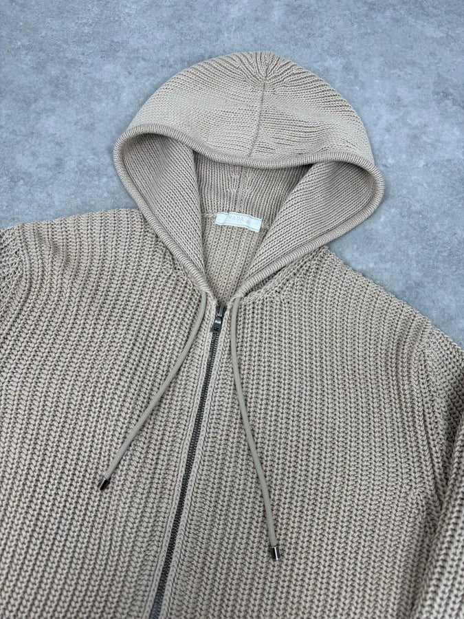2000s Prada Beige Wool Minimalist Zip-up Hoodie OJfqiCr 4