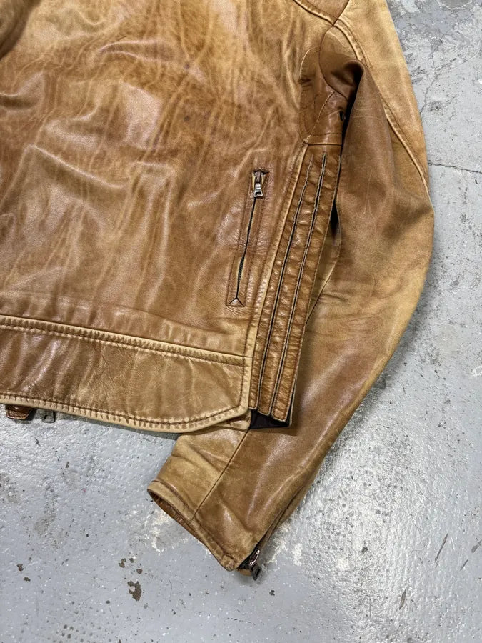 2000s Prada Biker Aged Brown Leather Jacket (M) Hlcreuf 11