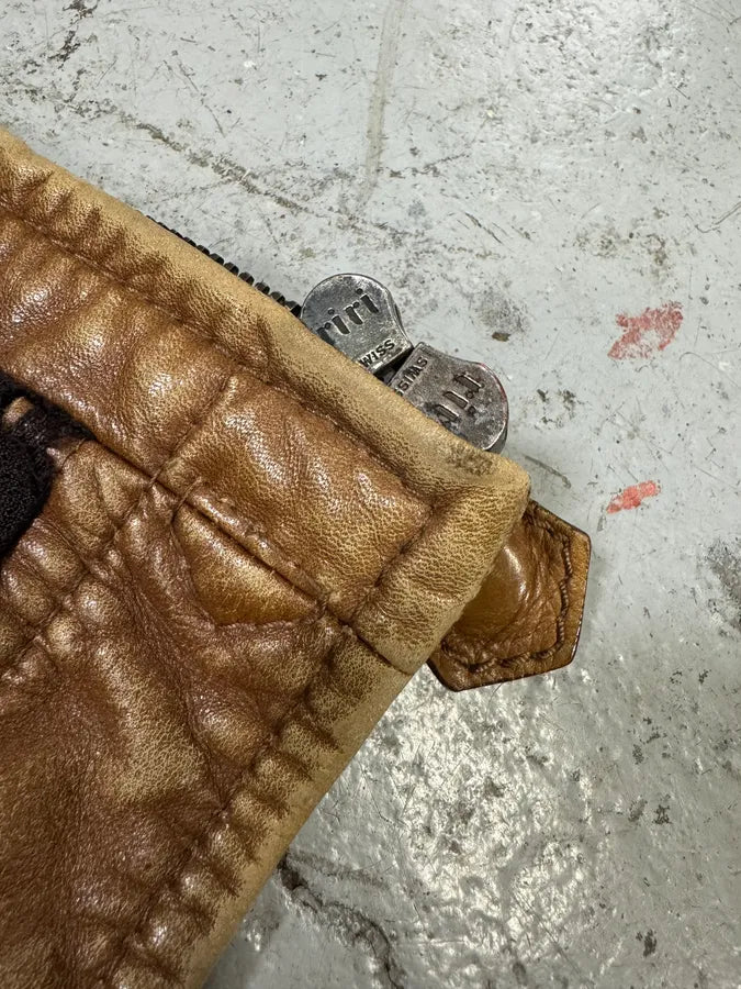 2000s Prada Biker Aged Brown Leather Jacket (M) Hlcreuf 12