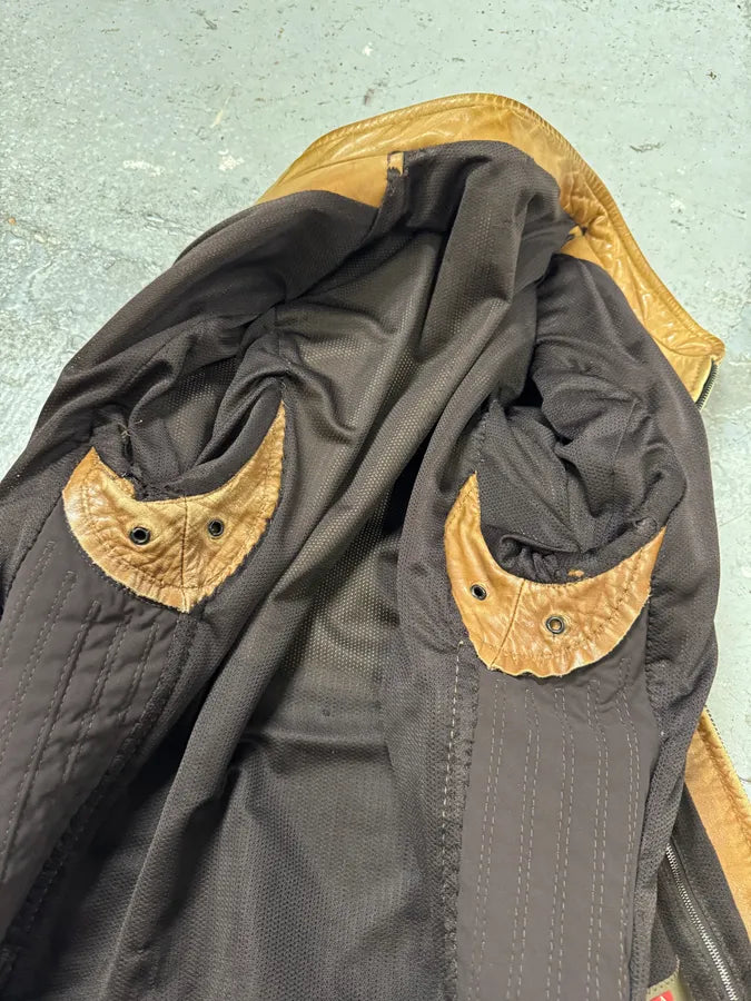 2000s Prada Biker Aged Brown Leather Jacket (M) Hlcreuf 13