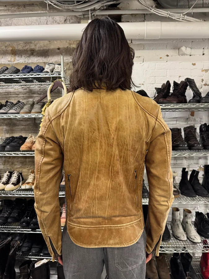 2000s Prada Biker Aged Brown Leather Jacket (M) Hlcreuf 3