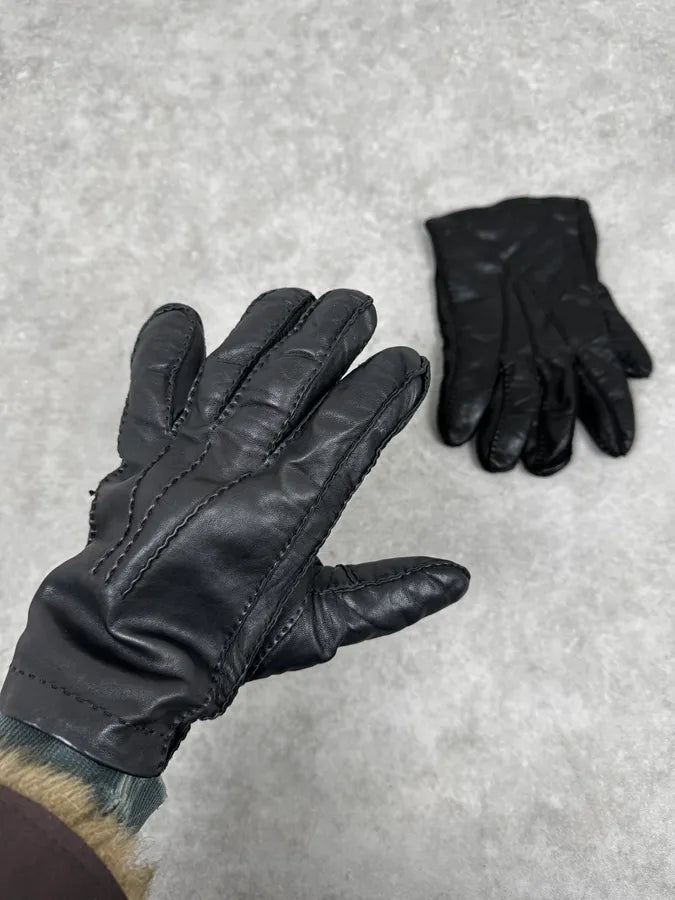 2000s Prada Biker Black Leather Gloves SFSwkaO 0