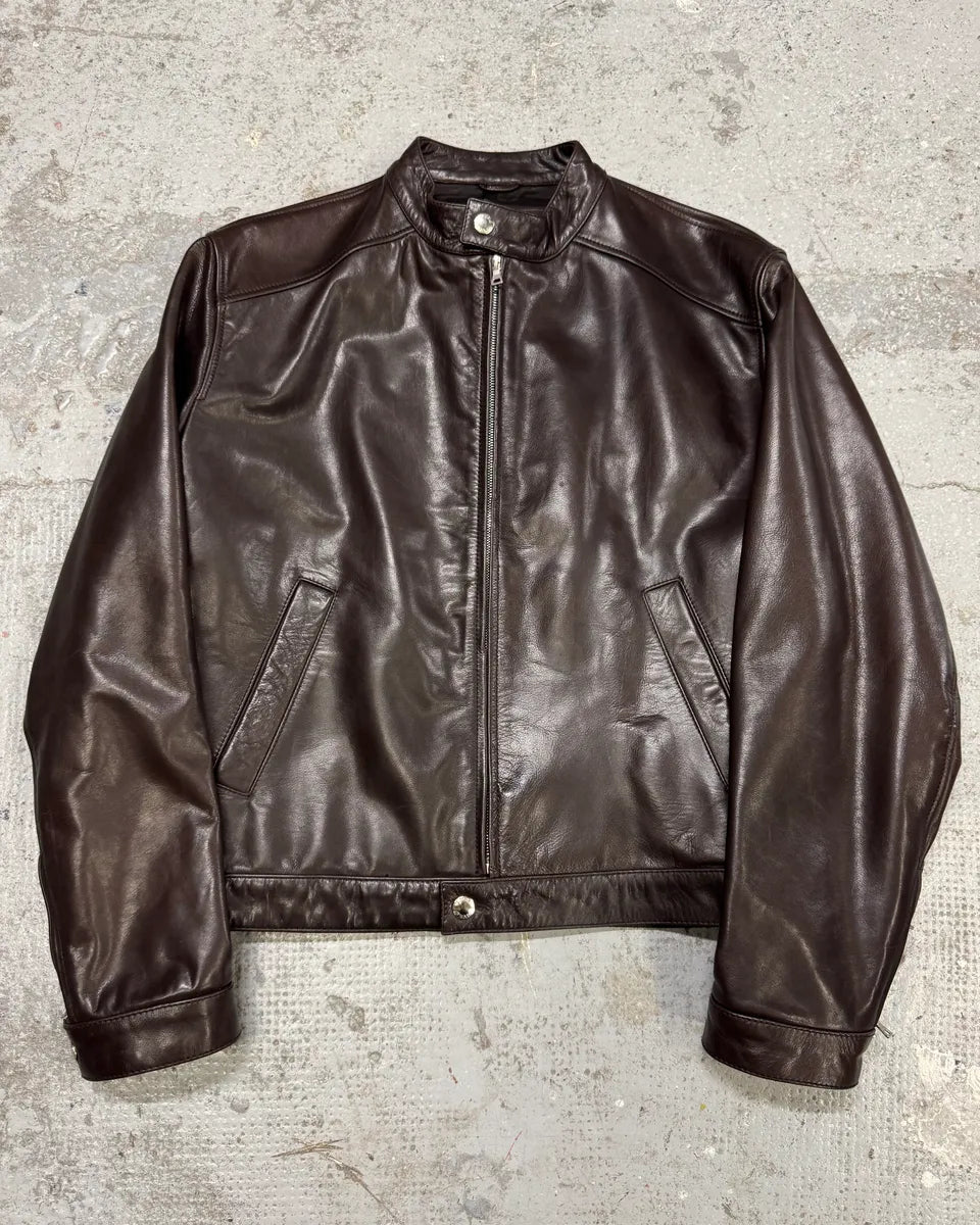 2000s Prada Biker Brown Leather Jacket (L) VFCHjrJ 0