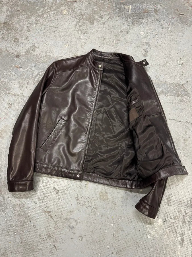 2000s Prada Biker Brown Leather Jacket (L) VFCHjrJ 1