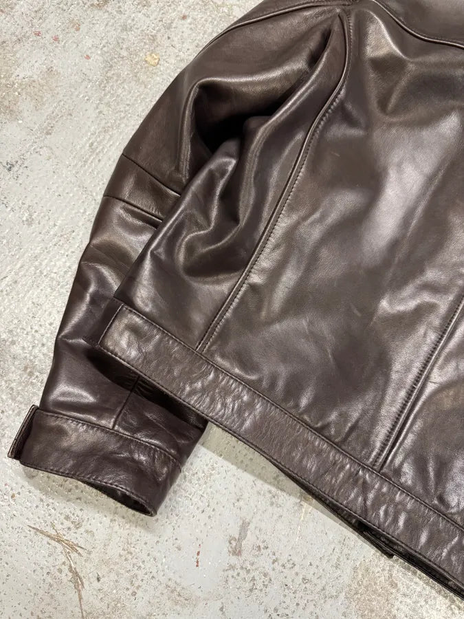 2000s Prada Biker Brown Leather Jacket (L) VFCHjrJ 10
