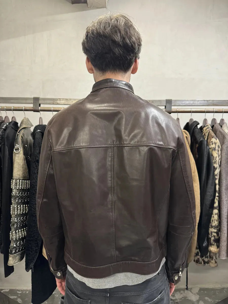 2000s Prada Biker Brown Leather Jacket (L) VFCHjrJ 12
