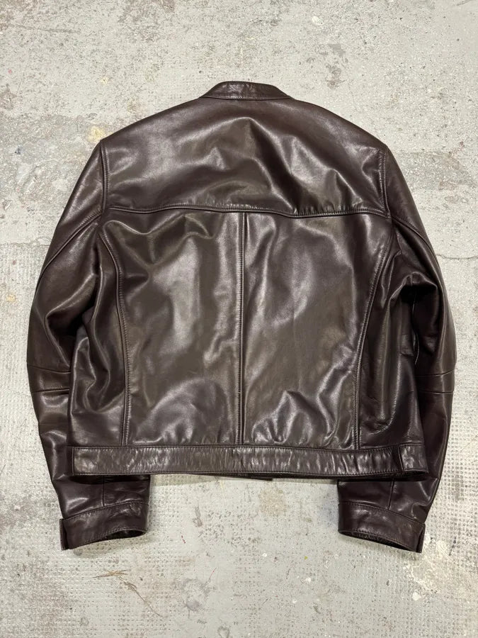 2000s Prada Biker Brown Leather Jacket (L) VFCHjrJ 2