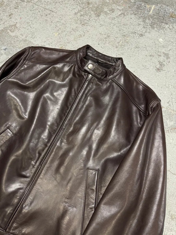 2000s Prada Biker Brown Leather Jacket (L) VFCHjrJ 3