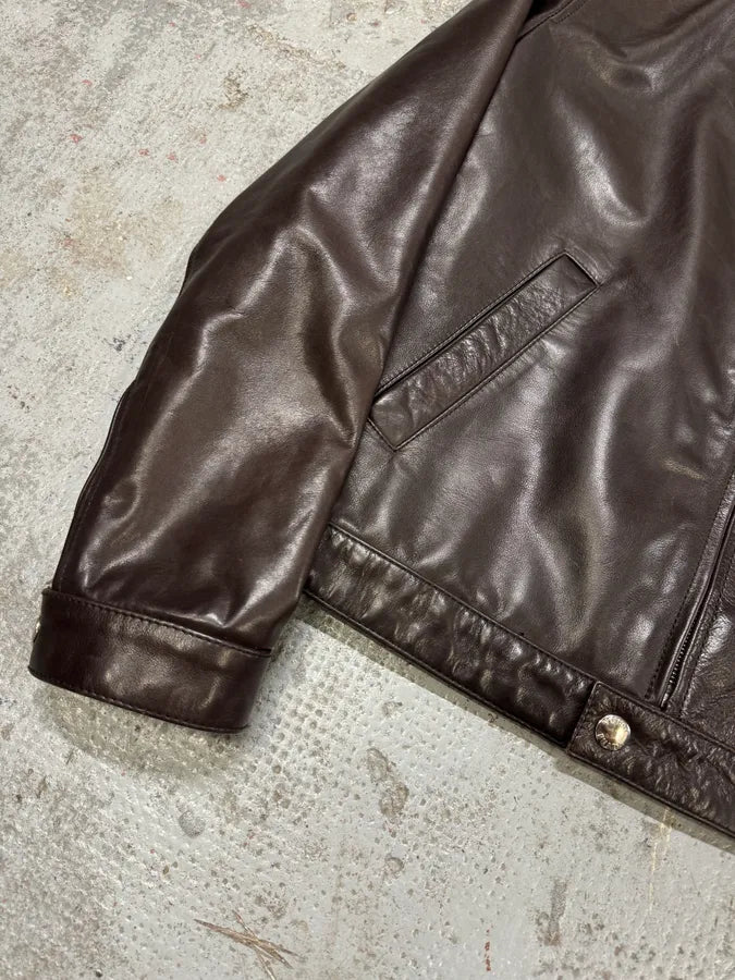 2000s Prada Biker Brown Leather Jacket (L) VFCHjrJ 4