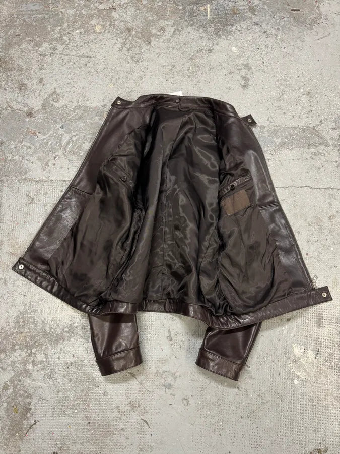 2000s Prada Biker Brown Leather Jacket (L) VFCHjrJ 5