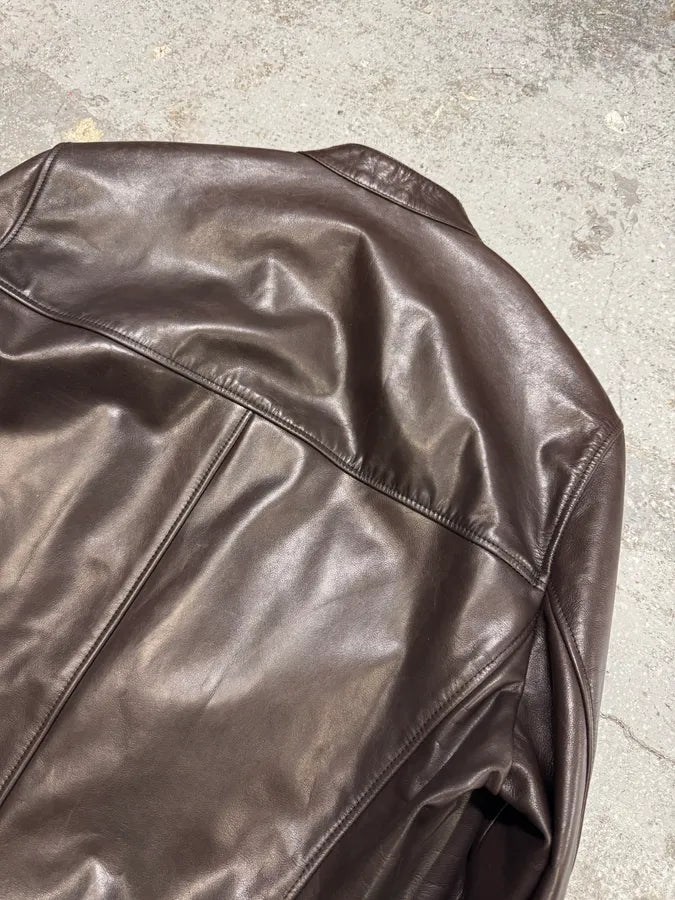 2000s Prada Biker Brown Leather Jacket (L) VFCHjrJ 7