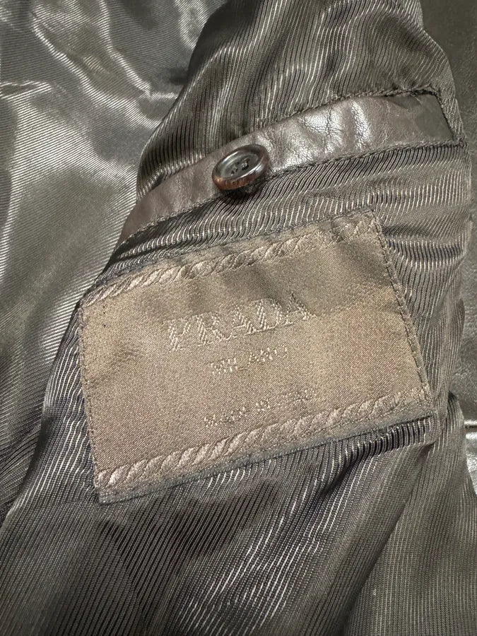 2000s Prada Biker Brown Leather Jacket (L) VFCHjrJ 8