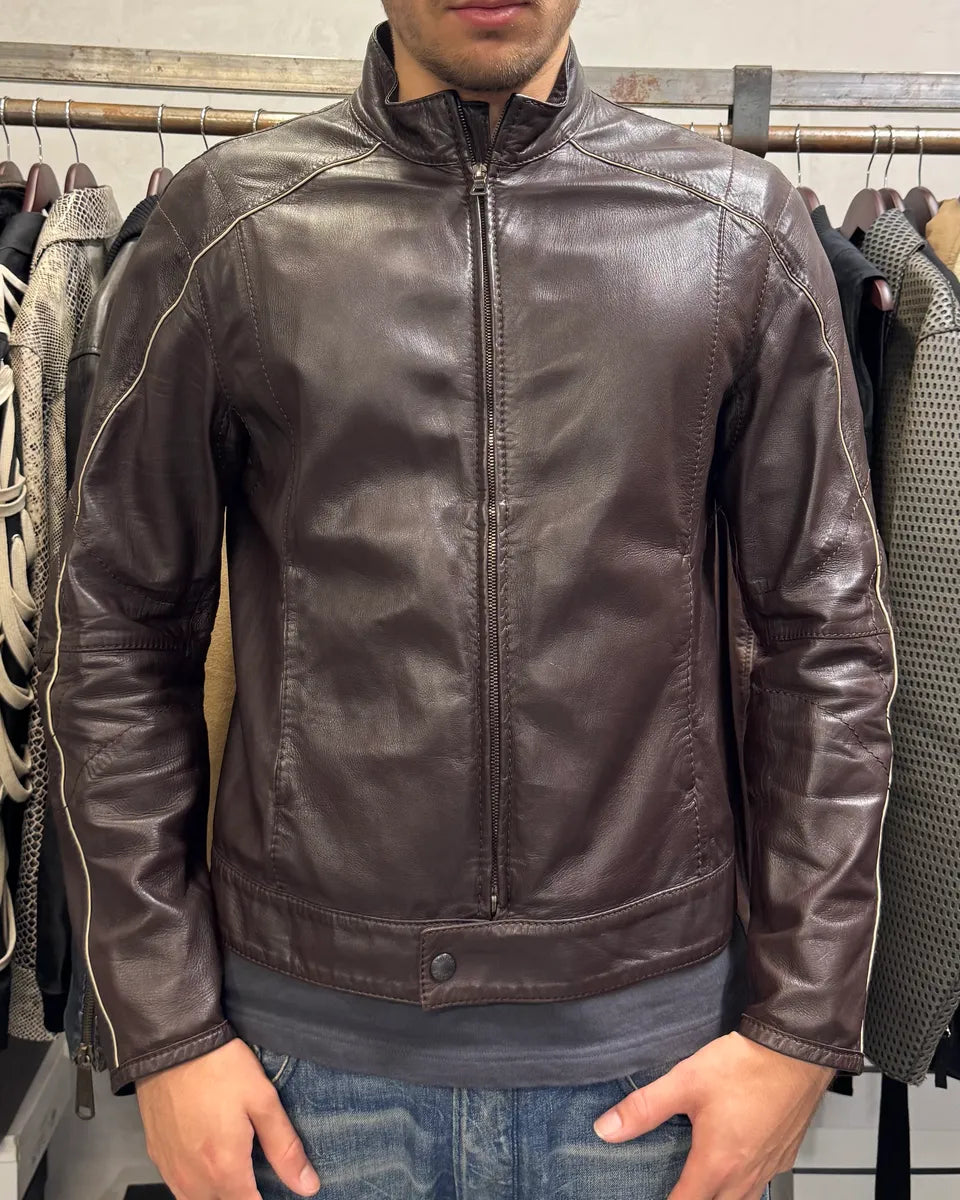 2000s Prada Biker Brown Leather Jacket UJPtPAD 1