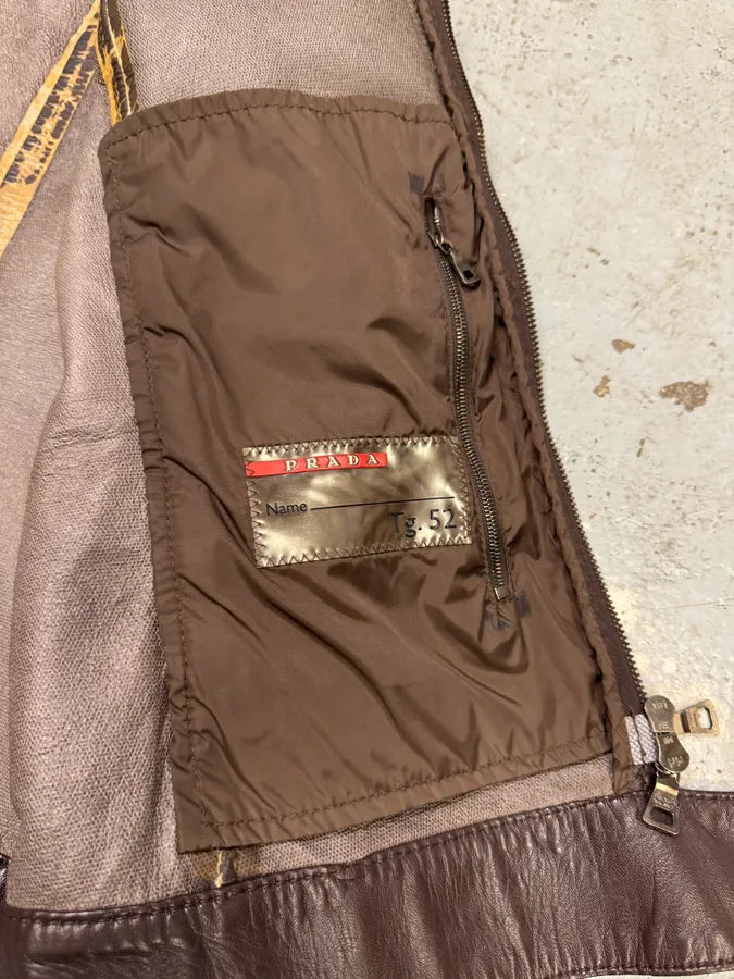 2000s Prada Biker Brown Leather Jacket UJPtPAD 10