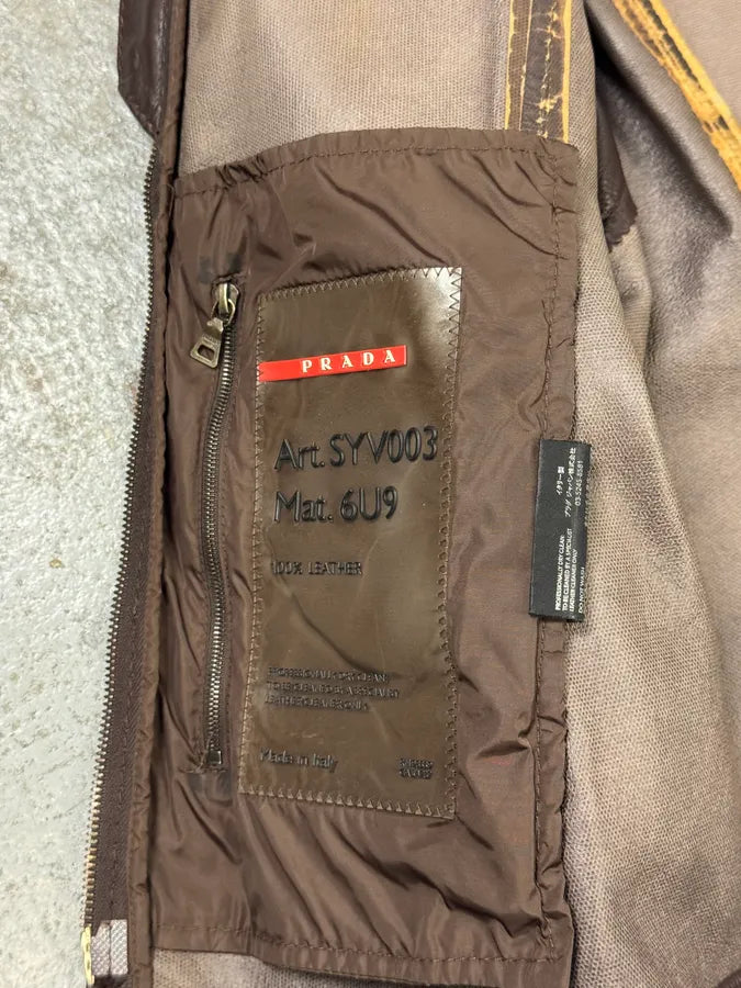 2000s Prada Biker Brown Leather Jacket UJPtPAD 11
