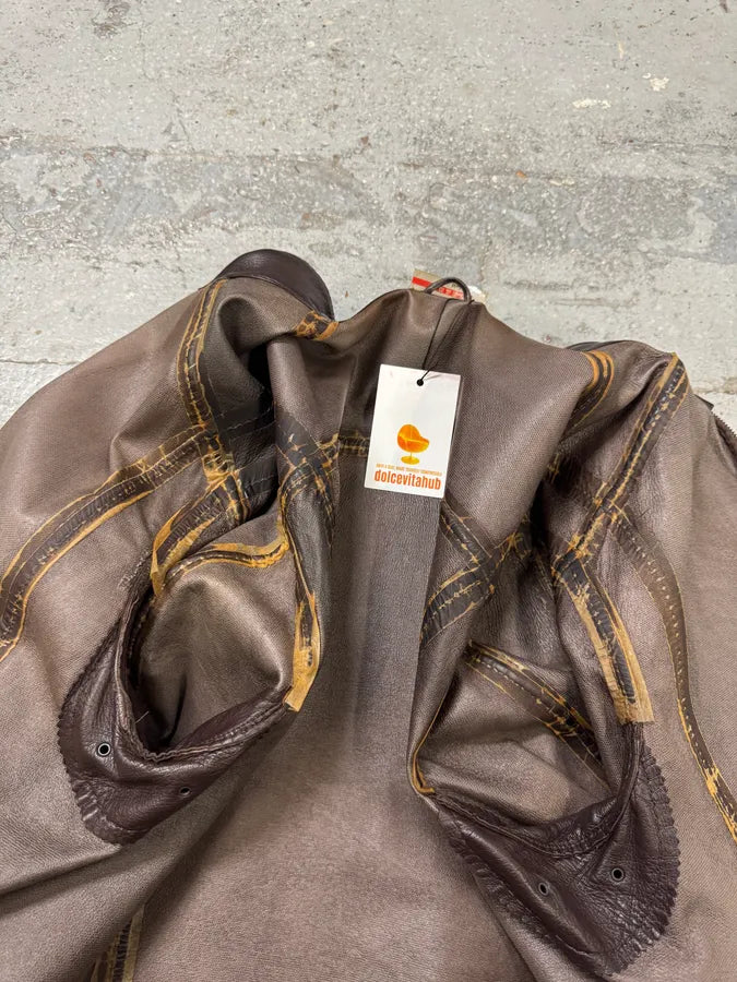 2000s Prada Biker Brown Leather Jacket UJPtPAD 12