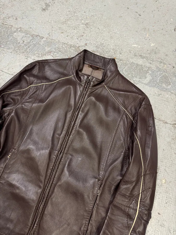 2000s Prada Biker Brown Leather Jacket UJPtPAD 2