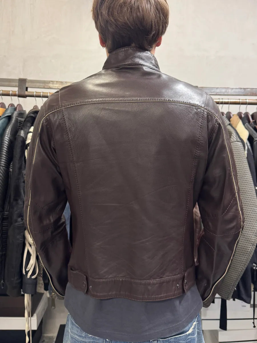 2000s Prada Biker Brown Leather Jacket UJPtPAD 3