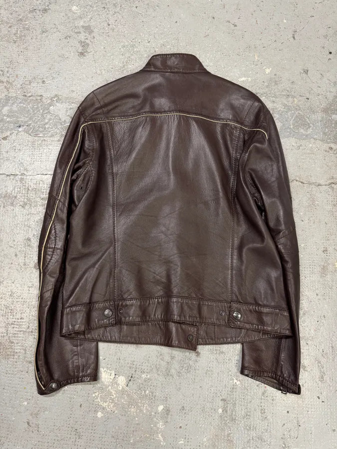 2000s Prada Biker Brown Leather Jacket UJPtPAD 4