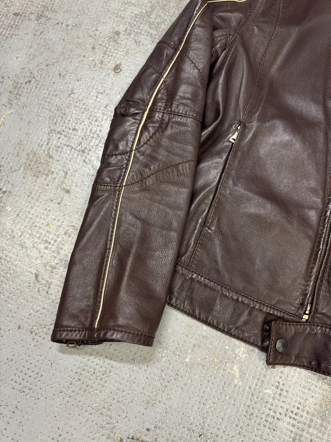 2000s Prada Biker Brown Leather Jacket UJPtPAD 5