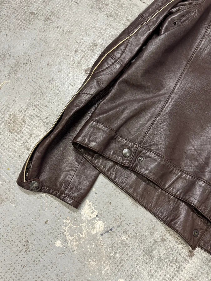 2000s Prada Biker Brown Leather Jacket UJPtPAD 6