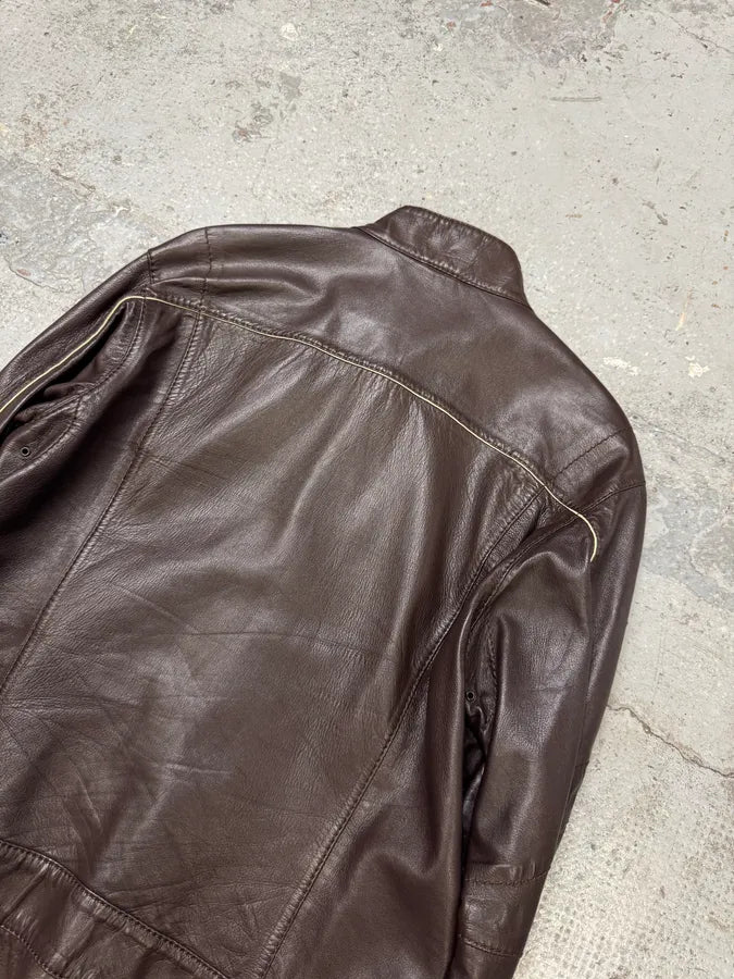 2000s Prada Biker Brown Leather Jacket UJPtPAD 7