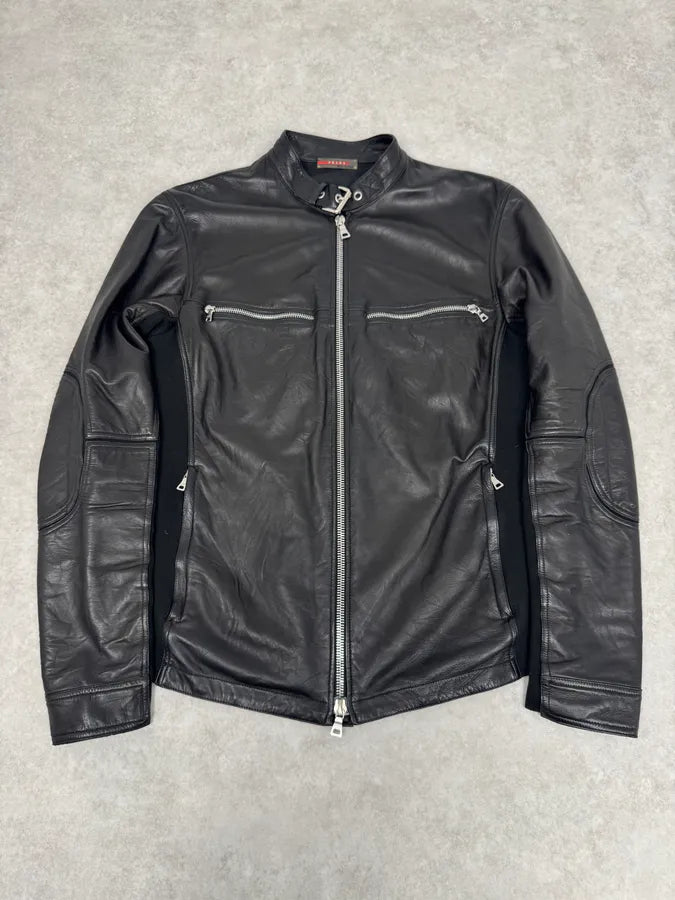2000s Prada Biker Hybrid Leather Jacket EGeLfgc 0