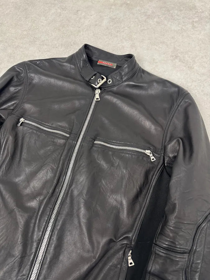 2000s Prada Biker Hybrid Leather Jacket EGeLfgc 3