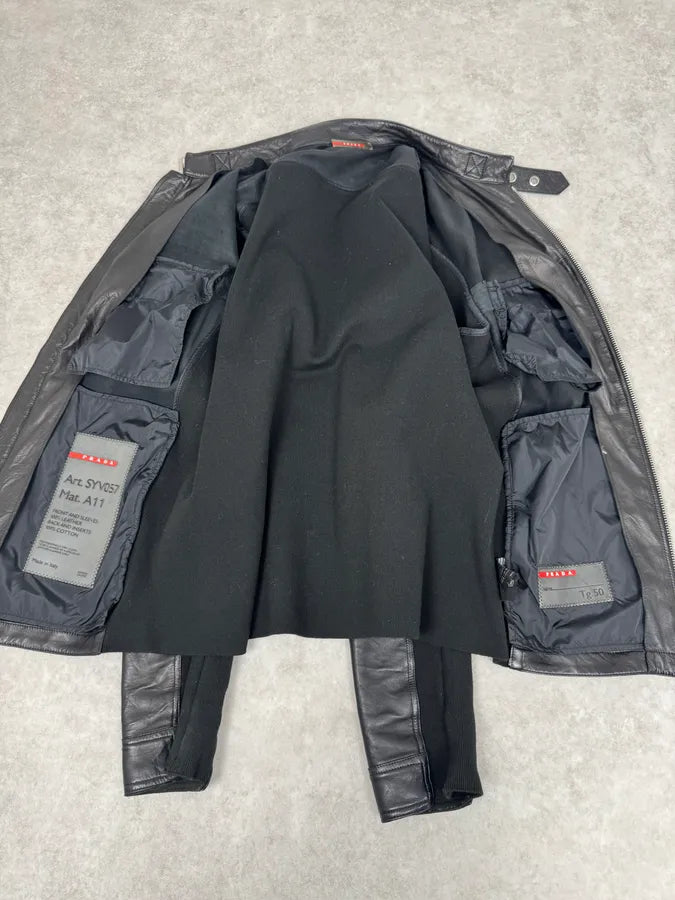 2000s Prada Biker Hybrid Leather Jacket EGeLfgc 5