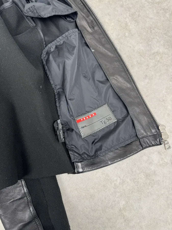 2000s Prada Biker Hybrid Leather Jacket EGeLfgc 6