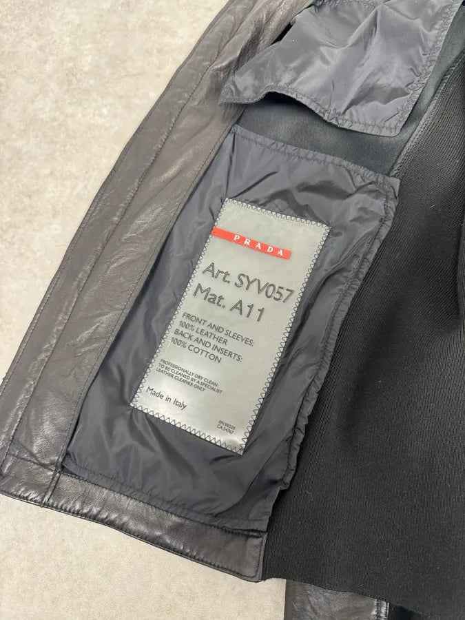 2000s Prada Biker Hybrid Leather Jacket EGeLfgc 9