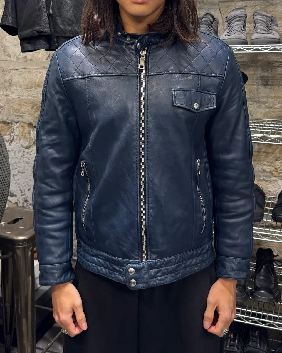 2000s Prada Biker Navy Leather Jacket (M) 1