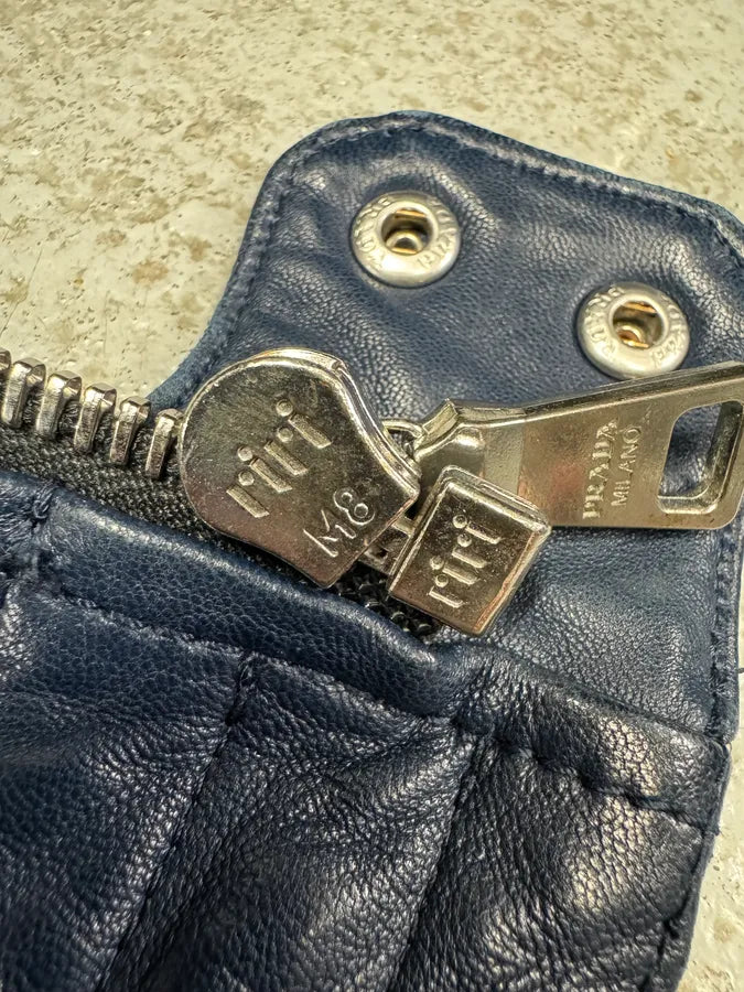 2000s Prada Biker Navy Leather Jacket (M) 10