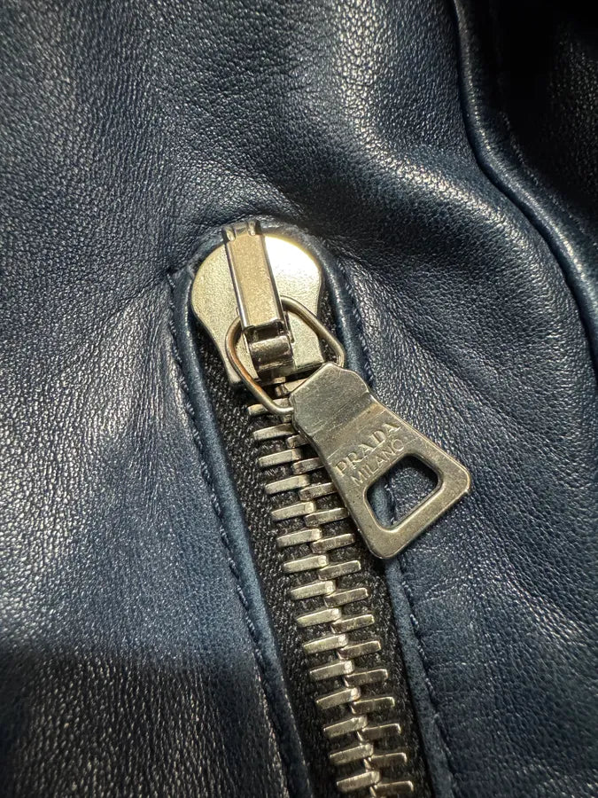 2000s Prada Biker Navy Leather Jacket (M) 11