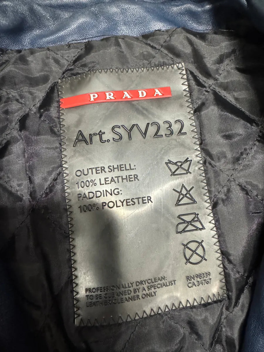 2000s Prada Biker Navy Leather Jacket (M) 12